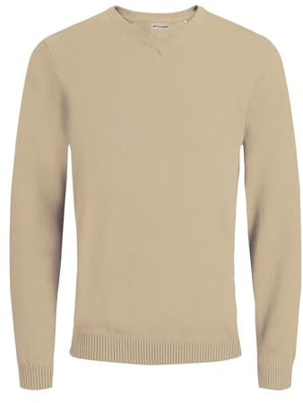 Jack & Jones Pull tricoté col en V pour homme, Beige (Crockery)., XXL