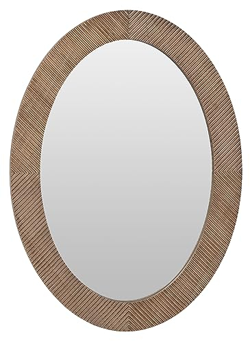 LW Collection Wandspiegel Braun Oval 56x76 cm Holz - große Spiegelwand - Industriell - Wohnzimmer Flur - Badspiegel