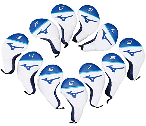 Mizuno Golf Premium PU Easy-Fit Tour Iron Headcovers Set of 11 (3-PW,GW,SW,LW) White/Blue