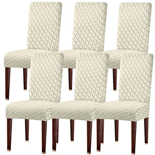 LANSHENG Stuhlhussen 6er Set, Universal Stretch stuhlbezug Stuhlüberzug Esszimmerstühle Bezug, Elastische Moderne Abnehmbar Waschbar Stuhlhussen für Esszimmerstühle, Küche, Hochzeit, Bankett, Beige