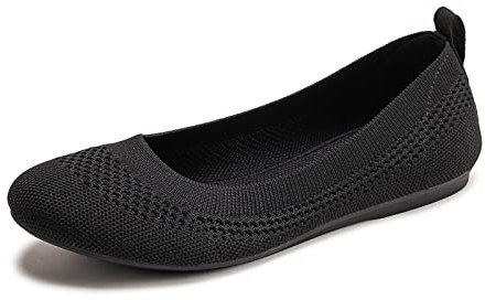 Women's Ballet Flats Slip On Knit Dress Shoes Pumps Shoes Round Toe Black