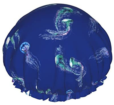 Shower Cap Jellyfish Reusable Bath Shower Caps For Women Long Hair, Double Layer Waterproof Bathing Shower Hat Hair Protector For Kids Girls Women, 1 Pack