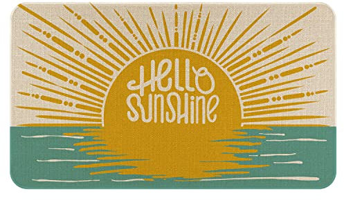 Hello Sunshine Summer Door Mat, Welcome Doormat for Entrance Indoor/Outdoor, Non-Slip Machine Washable Floor Mats for Patio Entry & Mudroom Seasonal Decor 17x30 inch