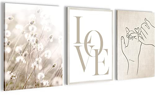 Novart- Tableau Décoration Murale- Boho- Favorite Place- Decoration Chambre Salon- Prêt à être Accroché- 3 Cadres de 30x40 cm- Beige- N023335a