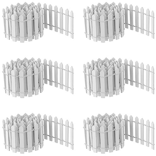 FUNSUEI 6 PCS Mini White Picket Fence, 5 x 90cm Miniature Garden Fence, Small Plastic for Micro Landscape Decoration