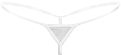 Oyolan Femme Micro String Ficelle Sexy Bikini Tanga Transparent Dentelle G-String T-Back Taille Basse Underwear Type B Blanc Taille Unique