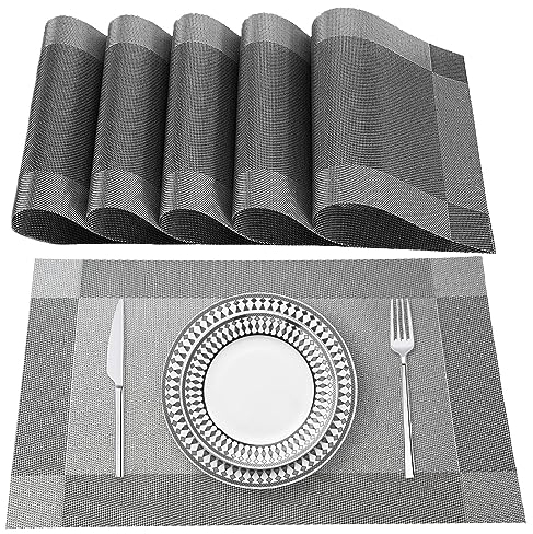Lumaca Tischsets Abwaschbar, Set mit 6 Platzset aus 70% PVC und 30% Polyester, rutschfest, Hitzebeständig, für Küchentisch,Grau