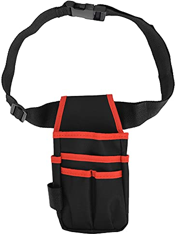 Klein Werkzeugtasche mit Gürtel, 14 x 25 cm 6 Taschen 600D Oxford Stoff Werkzeug Gürteltasche Reparatur Werkzeug Belt Tool Bag Werkzeuggürtel für Schreiner, Elektriker, Techniker(Rot)