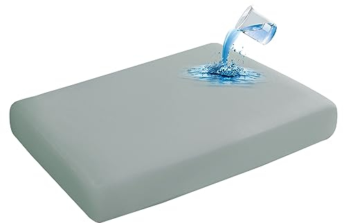 SYLC 100% Wasserdichter Sofa Sitzkissenbezüge, Sofakissen Bezüge Set Stretch Leder, Überzug Für Couchkissen Caravan Sitzbezug Ersatz (Hellgrau,Groß 1 Sitzer)