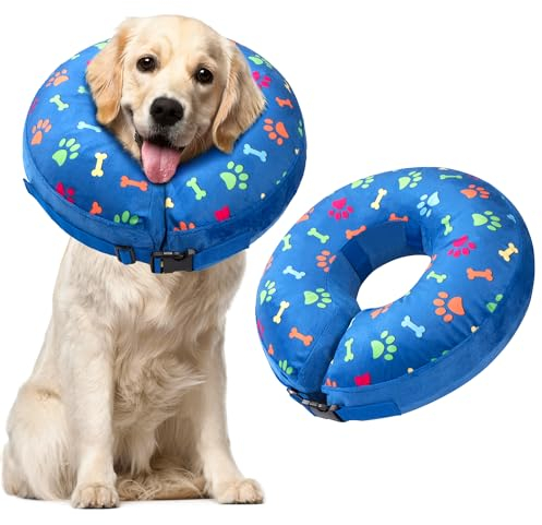 Haustier Aufblasbare Halskrause Hunde Einstellbar Schutzkragen Hundehalsband für Nach Operation Verhindert das Beißen und Kratzen Innendurchmesser 13cm Blau