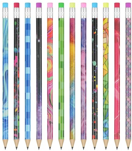 Vicloon Bleistift Kinder mit Radiergummi, 12 Stück Graphitstift Zylinder, HB Bleistifte, Geschenk mit inspirierenden Ermutigen, Holzbleistifte für Kinder Party Klassenzimmer(Meeresfischschuppen)