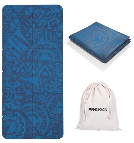 PROIRON Yogamatte Faltbar, Reise Yogamatte rutschfest & leicht 173cm x 61cm x 4mm, Gymnastikmatte mit Tasche für Zuhause und Draußen - Blau