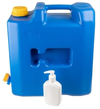 Wasserbehälter 15L mit Plastikventil + Seifenspender oder Desinfektionsmittel