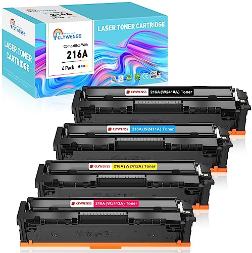Clywenss 216A Toner Mit Chip Kompatibel für HP 216 A Tonerkartusche, 4-Pack | für HP Color LaserJet Pro MFP M183fw M182n M182nw M155a M155nw M183 W2410A W2411A W2412A W2413A Schwarz Cyan Gelb Magenta