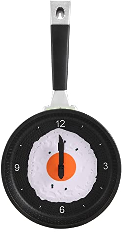 Knadgbft Frying Pan Clock with Fried Egg - Novelty Hanging Kitchen Cafe Wall Clock Kitchen - Green