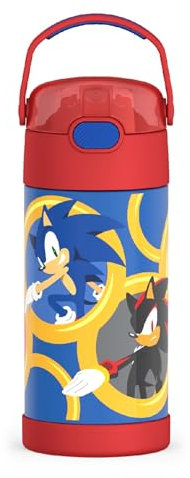 THERMOS FUNTAINER Water Bottle with Straw - 12 Ounce - Kids Stainless Steel Vacuum Insulated Water Bottle with Lid, Sonic the Hedgehog