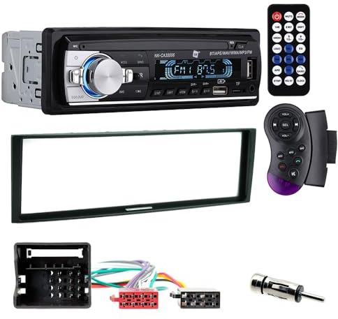 NK Pack Auto Radio Coche con RDS - 1 DIN, 4x40W con accesorios instalación compatibles con RENAULT, Bluetooth 5.0, Doble USB carga rapida, AUX In, MP3, FM, Manos Libres, Mando distancia, iOS & Android