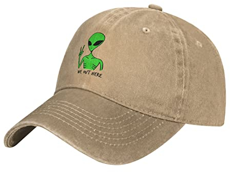 Damen Herren Baseballmütze Cartoon Alien UFO Wir Hier Draußen Denim-Hut Mit Schweißband Vintage Basecap Mode Freizeit Mütze, Für Wandern, Reisen, Draussen Kletter, 55-59cm