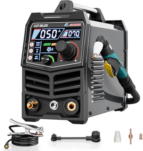 GZ GUOZHI Cortador de plasma, [pantalla LED grande] Máquina cortadora de 50 amperios con inversor de CC de doble voltaje de 110/220 V IGBT de 1/2 pulgada de flujo de poste de corte limpio y 2T/4T,