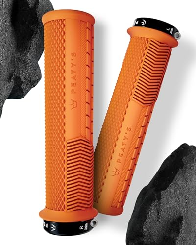 Peaty's Monarch Grips Fahrradgriffe - Knurl Fahrrad Lenkergriffe, Fahrradgriffe Ergonomisch für Komfort, Fahrrad und MTB Griffe, Fahrradlenker Griffe für Mountainbike - Dünn 30-32 mm, Orange