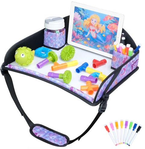 Kids Travel Tray for Toddler Car Seat, Travel Lap Tray for Airplane, Multifunctional Activity Tray for Kids Toddlers Boys Girls, Kids Travel Desk Essential Accessories (Mermaid)