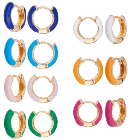 DICOSMETIC 7 Paare 7 Farben Huggie Hoop Ohrringe Aus Legierung Und Emaille 14x4.5mm Weiß Rosa Orange Blau Lila Kleine Huggie Hoops Set