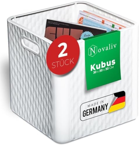 Novaliv 2X Box 30x30x30 cm Weiß Boxen für Kallax Regal Körbe 30x30 Aufbewahrungsbox Regal als Schrank Kisten ideal als Kisten für Kallax Regal Faltboxen 30x30x30 cm Falt Box 30x30 als Kallax Kisten