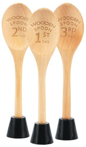 3 pezzi cucchiai di legno trofeo con base 1. 2. 3 ° posto Spoon Award Cucchiaio rimovibile Prezzo divertente Chili Prezzi di cottura Trofeo personalizzato per la cottura del peperoncino