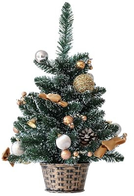 Kleiner Weihnachtsbaum und Dekorationen | Tischweihnachtsbaum | 68 PVC-Zweige mit weißem Ende | Vordekorierter künstlicher Weihnachtsbaum für drinnen und draußen