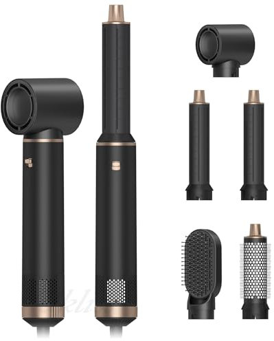 Air Styler, Haartrockner Warmluftbürste Hairstyler Ionen Föhn Lockenbürste Stylingbürsten, Multifunktionaler Hairstyler mit Automatischer Lockenstab, Thermal Brush, Haarglätter Bürste (Schwarz)