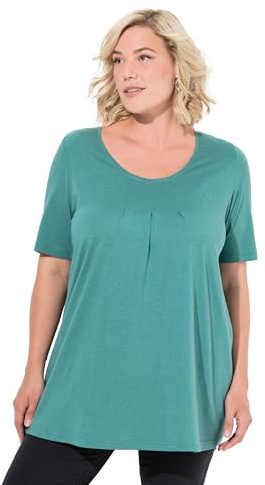 Ulla Popken Damen große Größen Übergrößen Plus Size T-Shirt, Zierfalten, A-Linie, Rundhals, Halbarm, Modal grün 50+ 796473431-50+