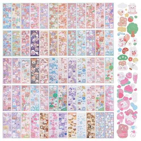 NICENEEDED 60 Blatt Süße Cartoon Aufkleber Im Koreanischen Stil. Selbstklebender Dekorativer Kpop Fotokartenaufkleber Kawaii Tiere Scrapbooking Aufkleber