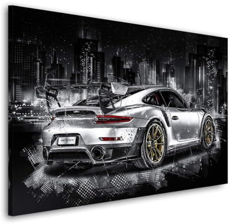 Kunstgestalten24 Leinwandbild Porsche GT2 RS Wandbild Autobild Abstrakt Kunstdruck Wanddeko XXL Wandekoration Sportwagen Deko Bilder Modern Art Auto Bild