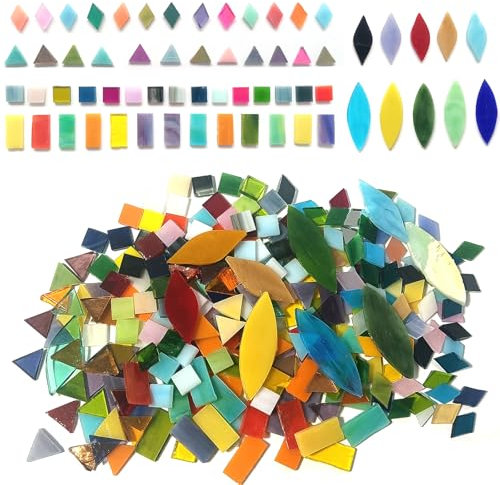 1000 Pieces Stained Glass Pieces,5 Shapes Mixed Color Stained Glass Pieces,1.7LB Hand Cut Glass Flower Leaves Mosaic Tiles for Arts and Crafts,Colorful Stained Glass Pieces for Mosaic Projects