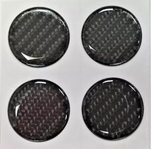 4 adesivi neri effetto fibra di carbonio, diametro 30 mm, finitura in gel bombato lucido