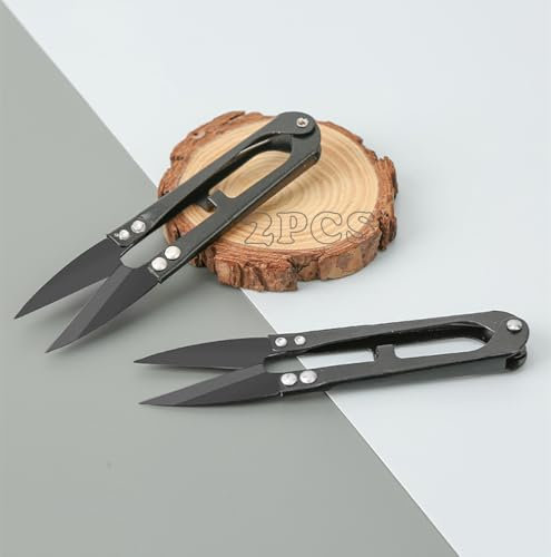 Hongmeru U-Shaped Sewing Scissors, 2 Pcs Mini Cross Stitch Cutter, High-Carbon Steel Yarn Thread Snips, Embroidery Scissors, Mini DIY Trimmer for Fabric Cutting Craft Clipper, Gardening Clippers Black