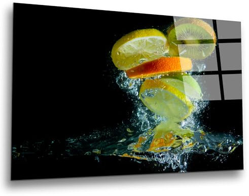 INDIGOS UG Luxus Glasbild - Obst Wasser - 80x50 cm - ESG Echtglas bedruckt - Glasdruck - Wohnzimmer, Küche, Schlafzimmer, Badezimmer - Geschenk - Deko, Wandbild