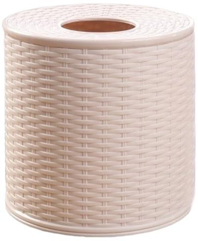 Toilet Paper Cover Round Imitation Rattan Tissue Box Plastic Waterproof Toilet Paper Roll Cover Storage Single Roll and Tissues for Bathroom Dinner Table Office Kitchen Tissue Box Tissue Holder Tissue