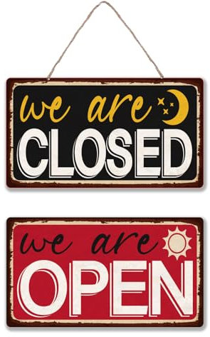 SUPERDANT 1 panneau en Bois Ouvert et Fermé pour Restaurant Plaque Décorative Murale Double Face Soleil et Lune Fixation Murale Panneaux en Bois Noir et Rouge Décoration Murale