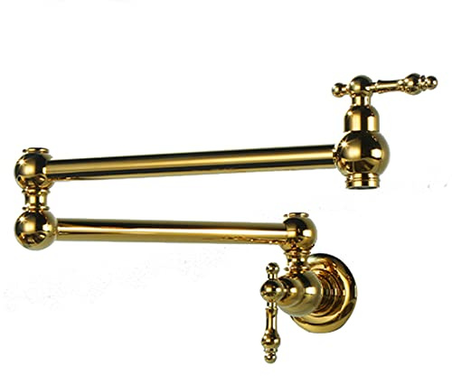 Faucet Wandmontierter Topffüller-Wasserhahn, einzelner kalter, faltbarer Küchenarmatur, Messing, drehbar, dehnbar, Küchenspüle, Einzelloch, Doppelschalter, Doppelgelenk, Schwenkarm-Wasserhahn, Gold