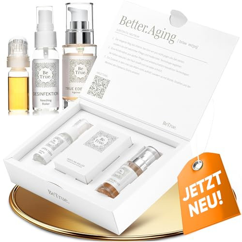 Micro-Needling Komplett-Set [Roller & Edelweiss-Elixier] - Microneedling Dermaroller, Anti-Aging Zuhause mit Nadelroller ohne Injektion | Straffe Haut & weniger Falten - Gesicht & Dekolleté | BeTrue