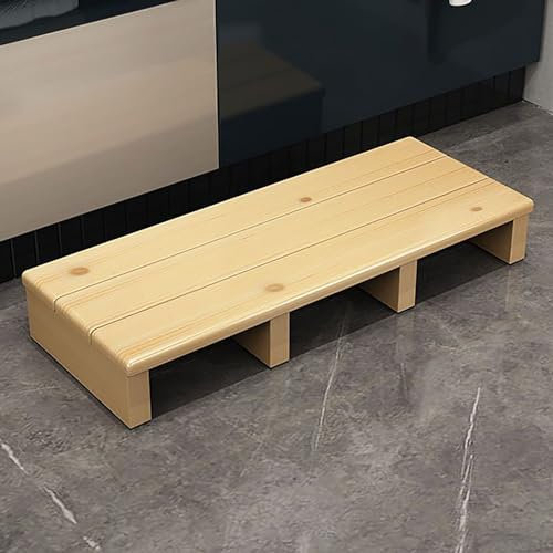 Tritthocker aus massivem Holz für Hochbetten, 11/15 cm Höhe, keine Montage erforderlich, rutschfeste Unterseite, für den Innen- und Außenbereich, Holzfarbe, 80 x 30 cm, Maße: