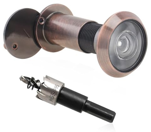 Türspion mit 200° Weitwinkel & Sichtschutz Optik aus Glas, Bohrloch-Ø 16mm für Türen 35-60mm (inkl. Bohrvorrichtung & Längenjustierung), Premium-Türspion gegen Einbruch