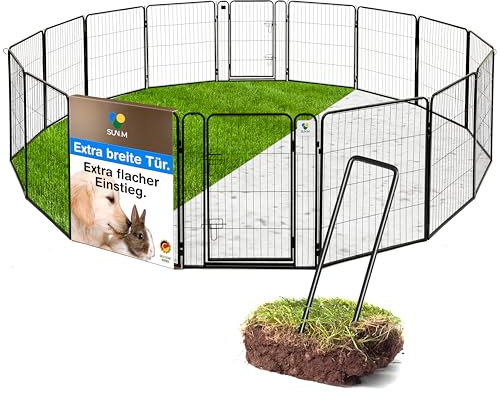 SUN-M Welpenauslauf 68x80cm hoch - 16 Teilig - inkl. Erdankern - Sicher, flexibel erweiterbar, werkzeugfreie Montage - ideal für Hund drinnen und draußen - Welpenzaun, Welpenlaufstall