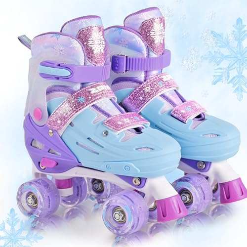 2PM SPORTS Patines de 4 Ruedas Niñas Ajustables para Niños Principiantes | 4 tallas ajustables, rodamientos ABEC-7, ruedas de PU 82A, marco de aluminio, triple protección