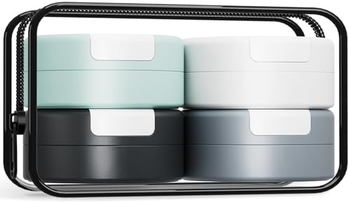 Gemice Travel Containers for Toiletries, Magnetic Travel Containers, TSA Approved Cream Jars with Toiletry Bag, Leak-proof Small 1oz Capsules Set with Multiple Labels for Organization (4 Pack)