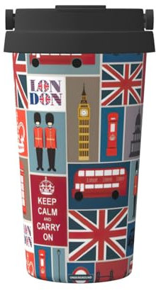 England Symbols Printing Casual Travel Coffee Mug for Hot Cold Coffee Stainless Steel Tumbler for Home Office Travel
