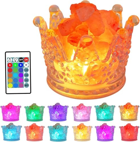FANHAO Crown Himalayan Salt Lamp, 16 Colors Salt Rock, Remote Control | Brightness Adjustable, USB Natural Crystal Chunks Salt Lamp, Ideal for Home, Bedrome Decor, Relaxation, Gift-Giving