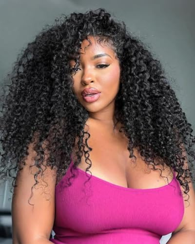 Glueless 3 In 1 Half Wig Afro Kinky Curly Human Hair with Drawstring Seamless Clip Ins Flip Over Kinky Curly Human Hair Wig for Women No Lace No Glue Secure Fit 180% Density 18 Inch