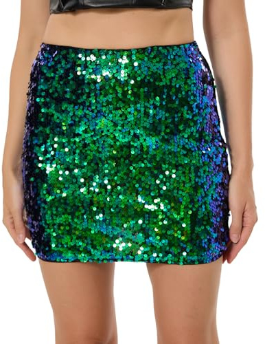 Paillettenrock Damen Glitzer Rock Kurz Sexy Minirock Elastische Taille Hüftrock für Party Disco Outfit Karneval Silvester